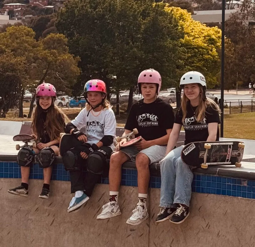 Young Tasmanian skaters supported by Kickflip Coaching